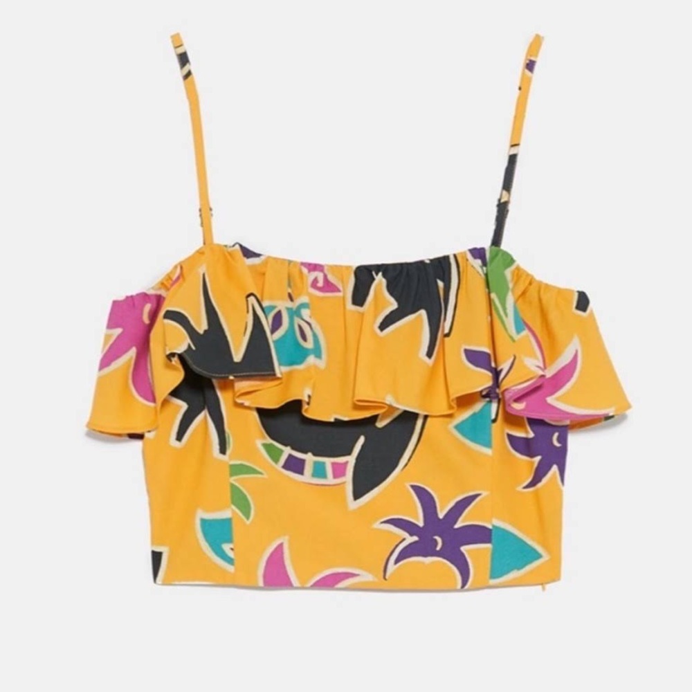 Zara Printed Crop Sleeveless Boho Top Size M